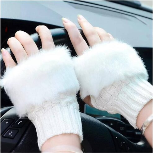Woolen Fingerless Fur Gloves