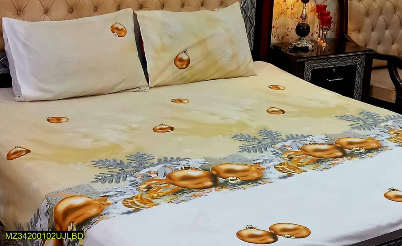 3 pcs printed cotton double bedsheet